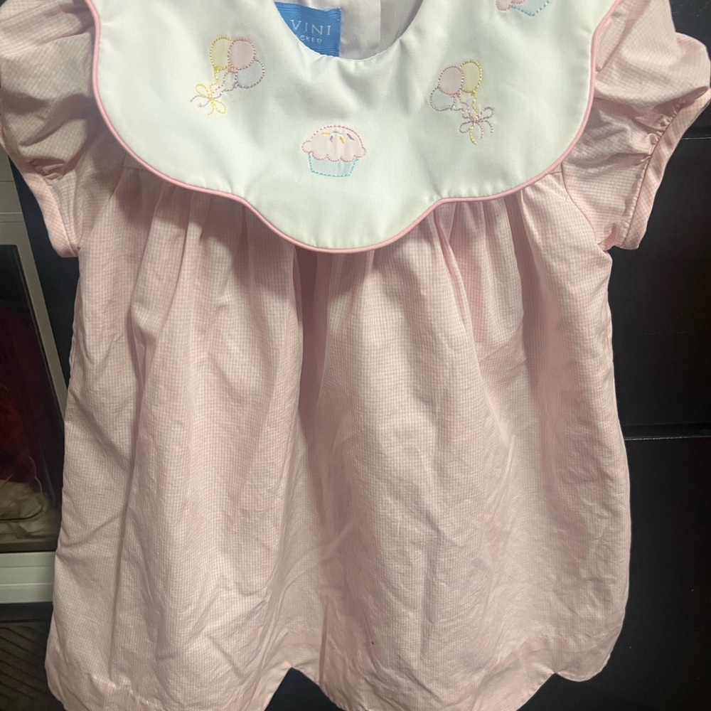 Pink Birthday Smocked Dress with Embroidered Collar